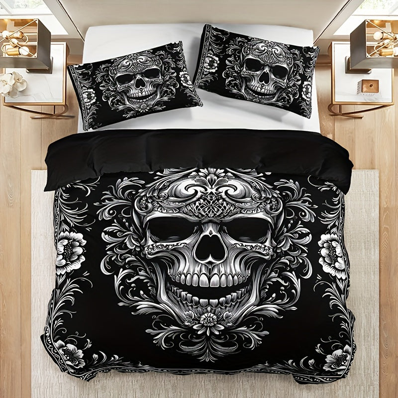 Gothic Nocturne Skull Duvet Cover Set: 3pcs All-Season Breathable Masterpiece for Dark Decor Enthusiasts - Premium duvet from Lizard Vigilante - Just $42.99! Shop now at Lizard Vigilante