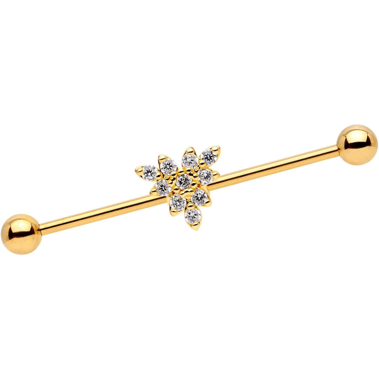 14G Clear CZ Gold Tone Triangle Industrial Barbell 38mm