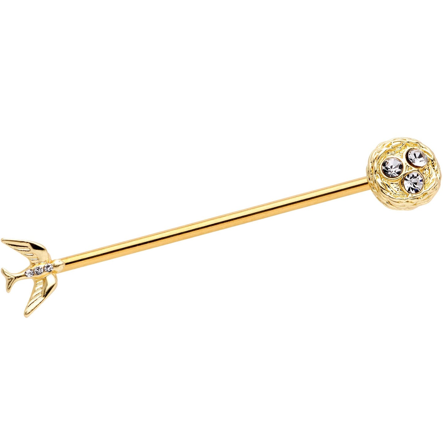 14G Clear Gem Gold Tone Bird Nest Industrial Barbell 38mm
