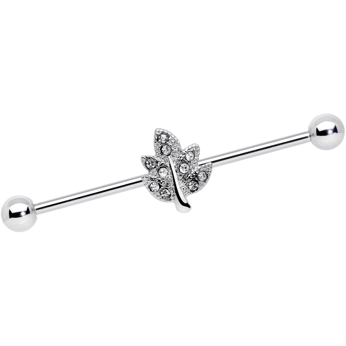 14G Clear Gem Maple Leaf Industrial Barbell 38mm