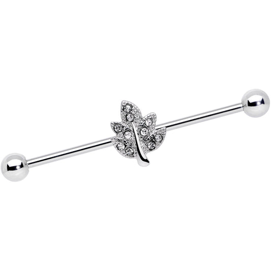 14G Clear Gem Maple Leaf Industrial Barbell 38mm
