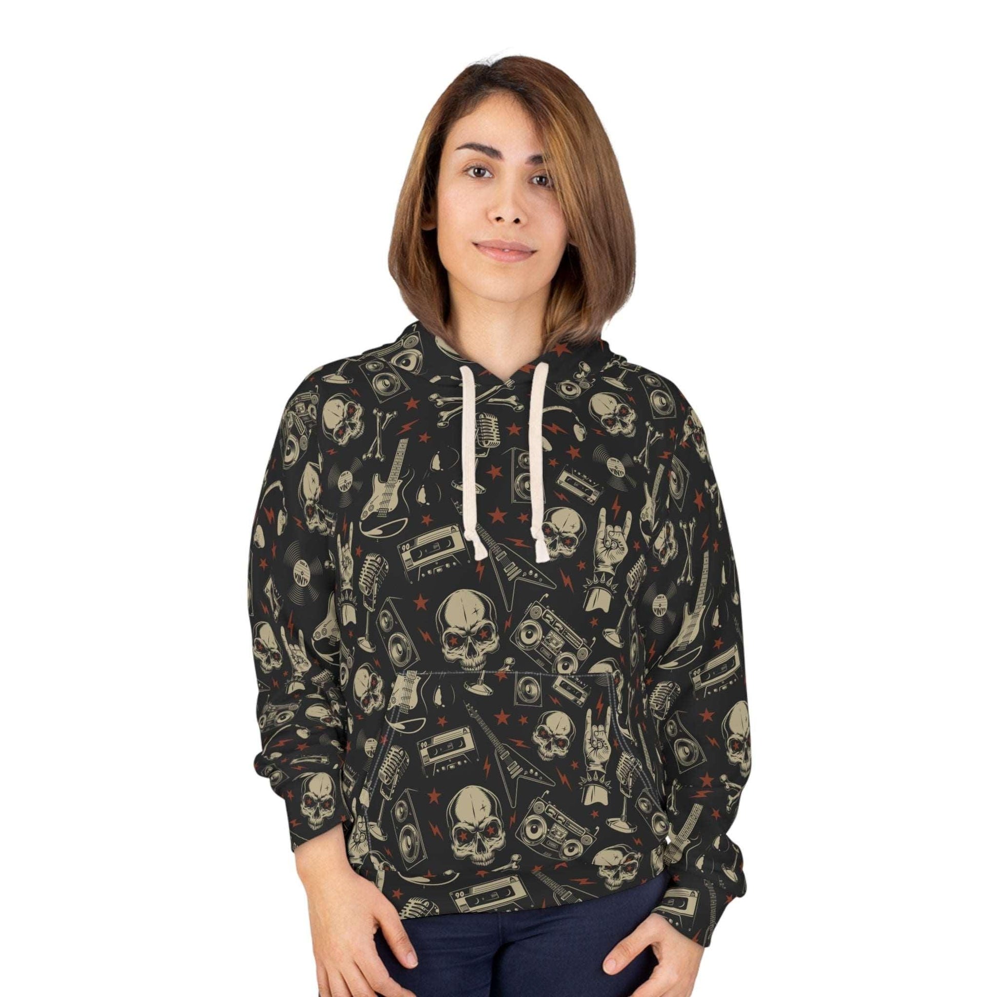 80s Metal Collage' Unisex Pullover Hoodie (AOP) - Lizard Vigilante