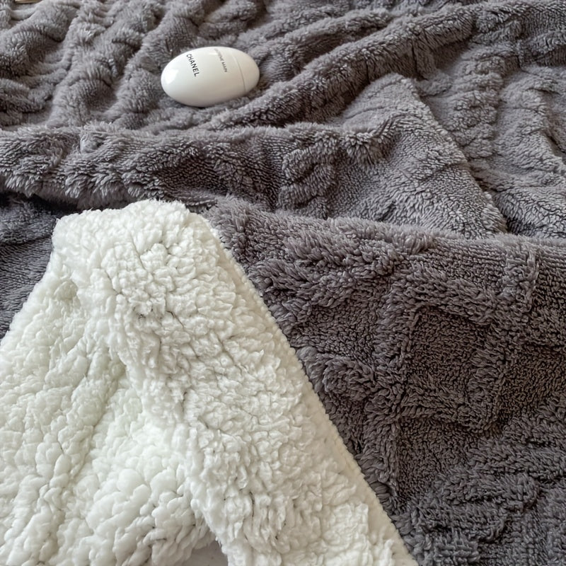 1pc Double-Sided Fleece Bed Blanket, Autumn And Winter Thickened Sofa Blanket, Air Conditioning Blanket, Suitable For All Seasons, Christmas present