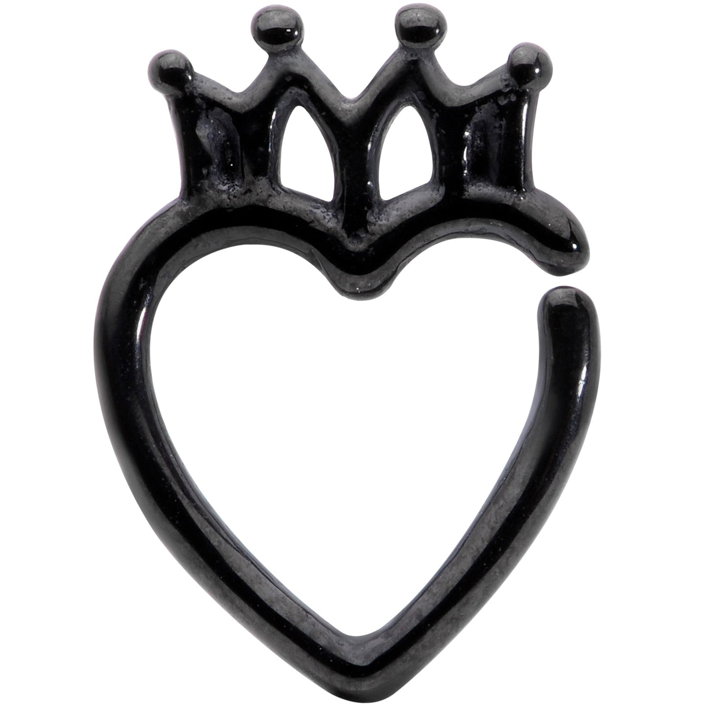 16G 5/16 Black Royal Crown Heart Right Ear Closure Ring