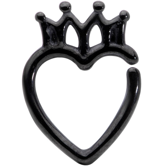 16G 5/16 Black Royal Crown Heart Right Ear Closure Ring