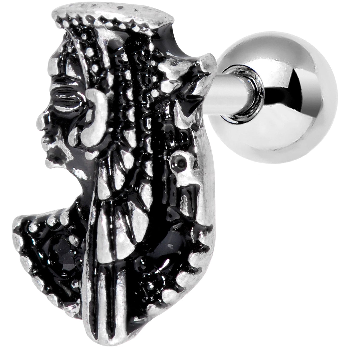 16G 1/4 Black Gem Egypt Cleopatra Anubis Cartilage Tragus Earring