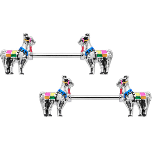 14G 9/16 Colorful Drama Llama Barbell Nipple Ring Set