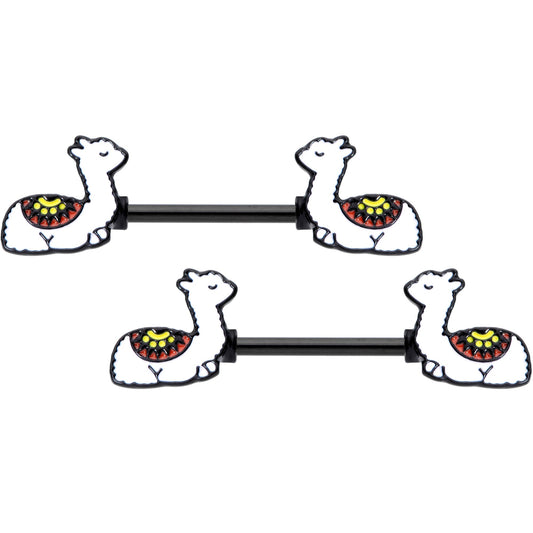 14G 9/16 Snoozing Llama Barbell Nipple Ring Set