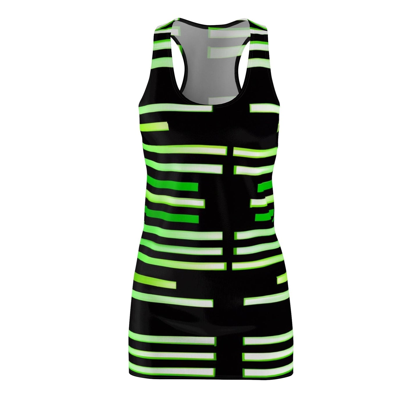 Green & Gold White Lines at Black Women's Racerback Dress - Lizard Vigilante