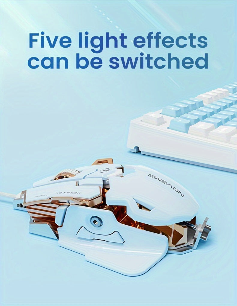 EWEADN G5 USB Wired Gaming Mouse Silent or audible optional Metal mechanical Mouse gamer with 8 Buttons Macro Function Keys, Support tail length adjustment to suit different hand sizes Perfect for desktop, laptop, computer, s