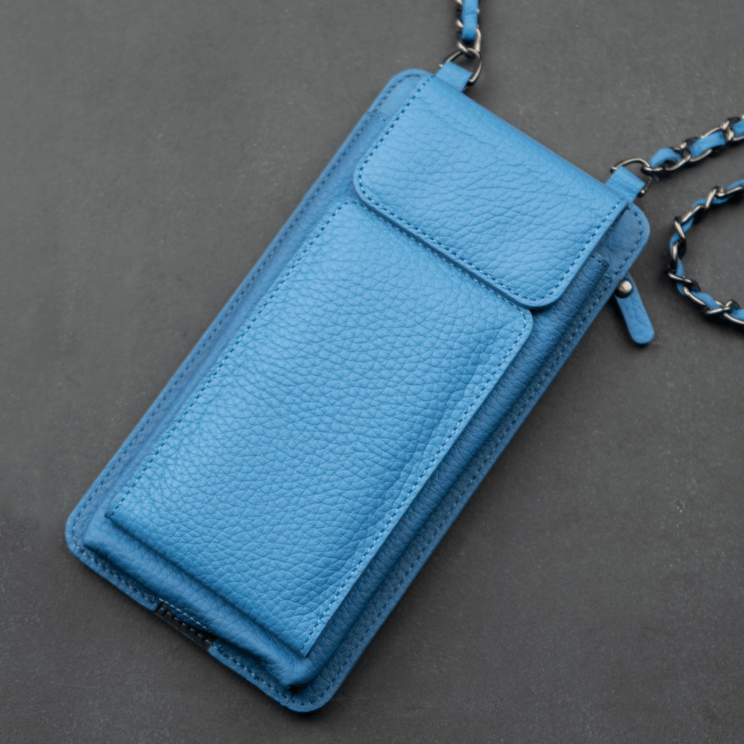 Leather Blue Crossbody Bag Phone Wallet - Columbus