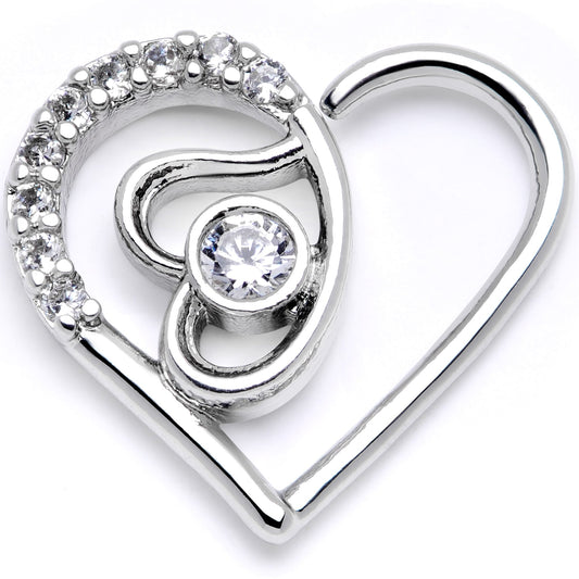16G 1/4 Clear CZ Gem Double Heart Right Ear Closure Ring