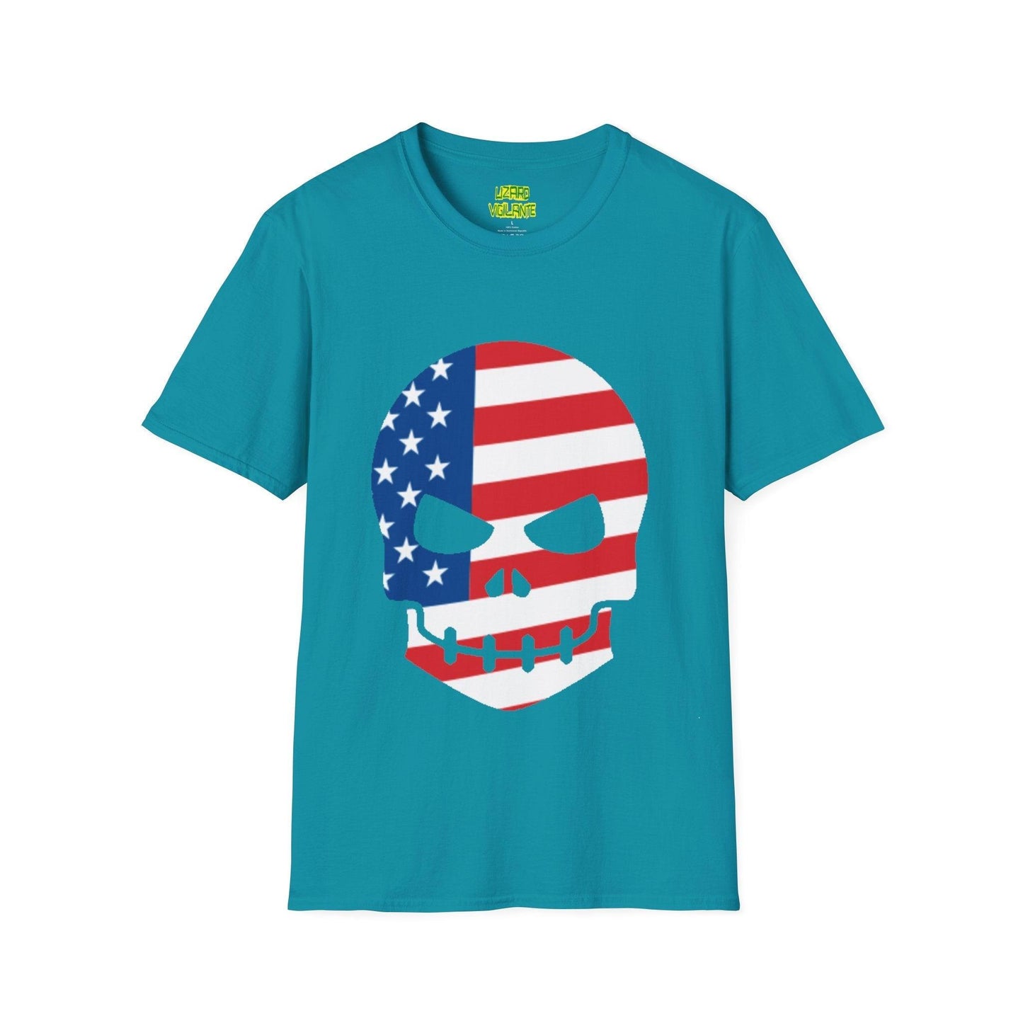 American Flag Skull Graphic Unisex Softstyle USA T-Shirt - Lizard Vigilante