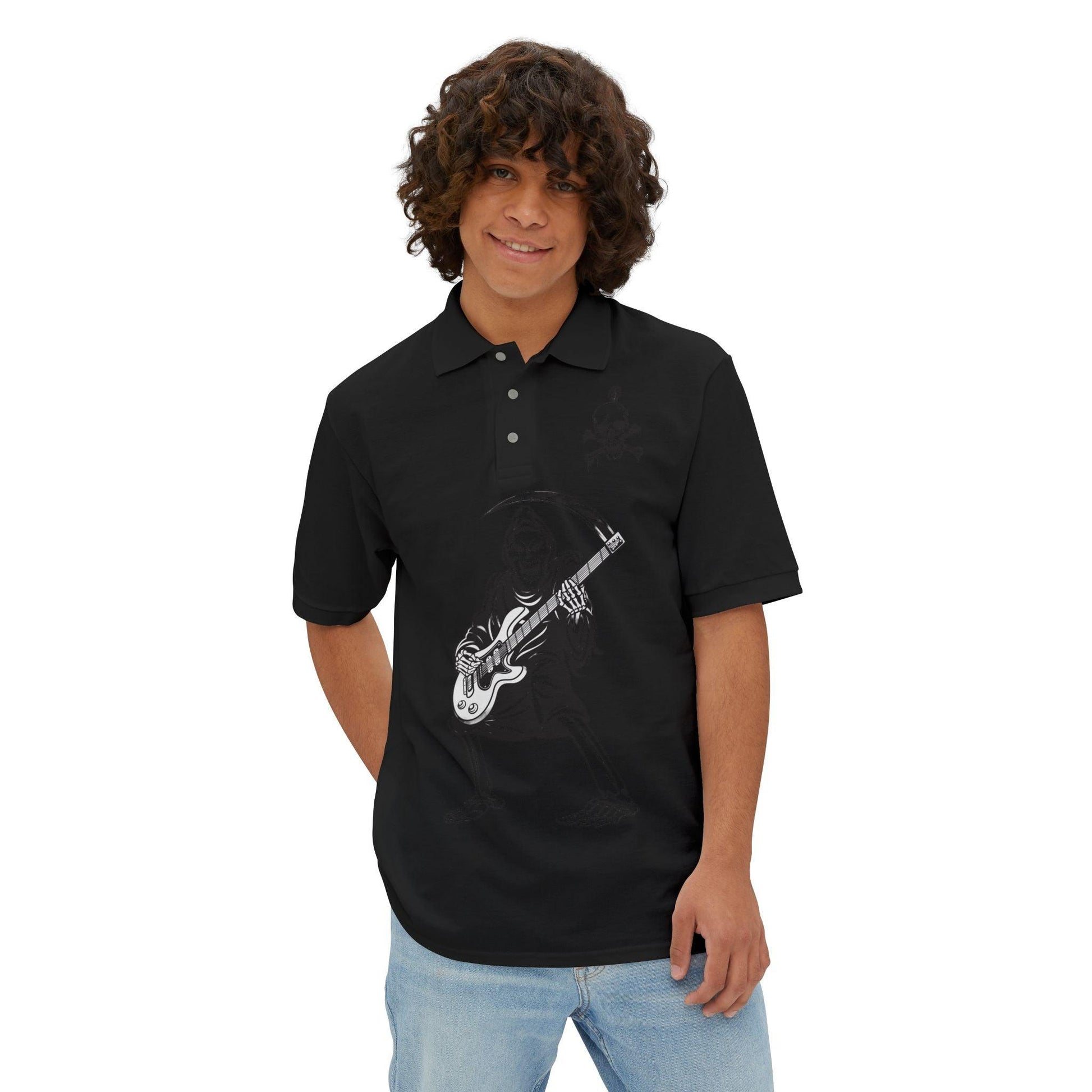 Skeleton Skull Guitars Men's Piqué Polo - Premium T-Shirt from Printify - Just $52.72! Shop now at Lizard Vigilante