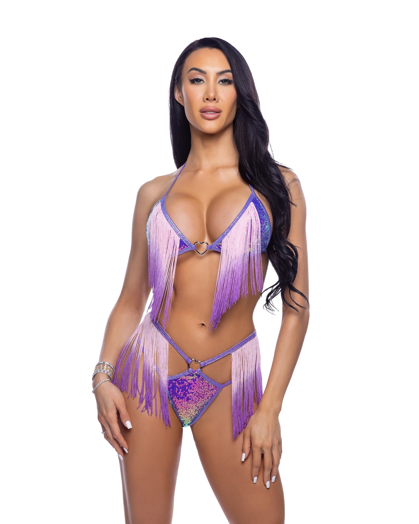 2PC Sequin & Ombre Fringe Short Set