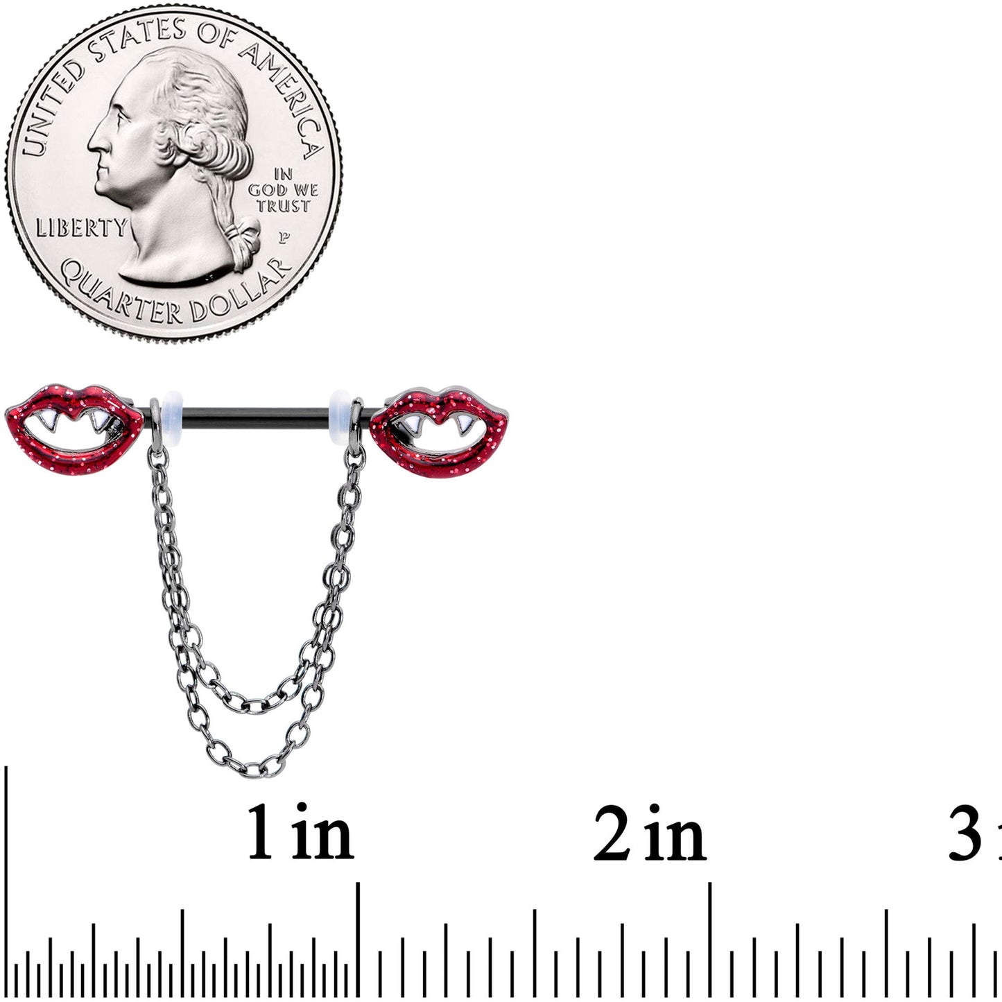 14G 5/8 Black Vampire Kiss Chain Dangle Barbell Nipple Ring Set