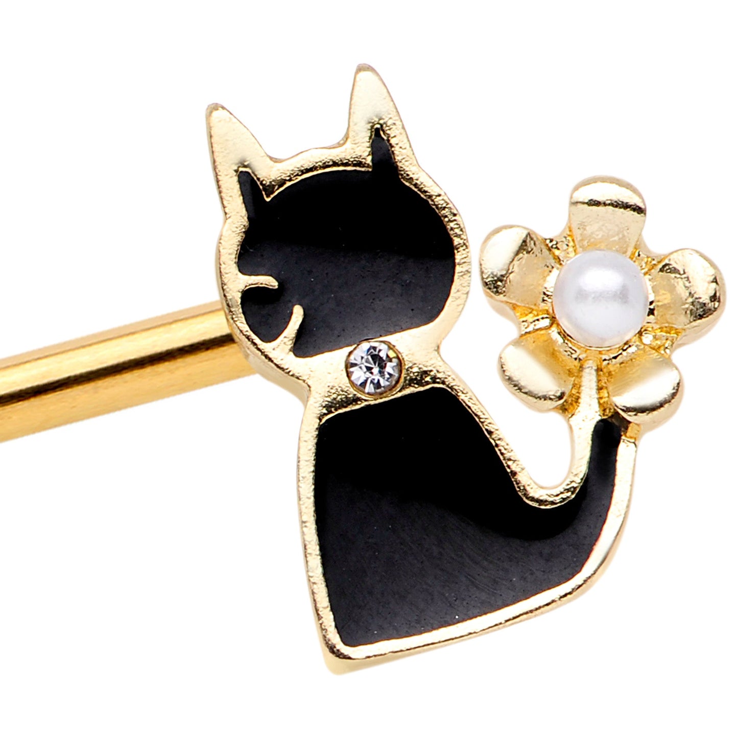 14G Clear Gem Gold Tone Cat Fish Industrial Barbell 38mm