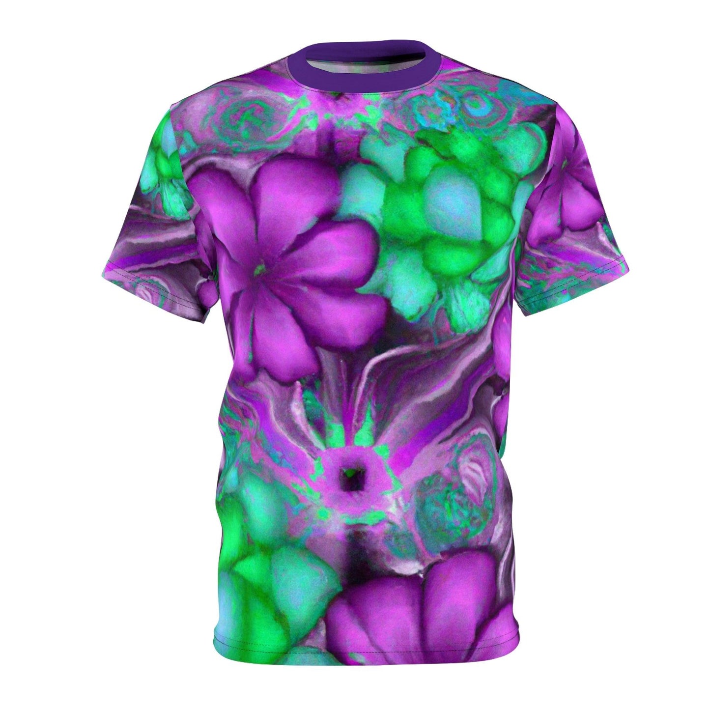 Purple & Green Flower Unisex Cut & Sew Tee (AOP) - Lizard Vigilante