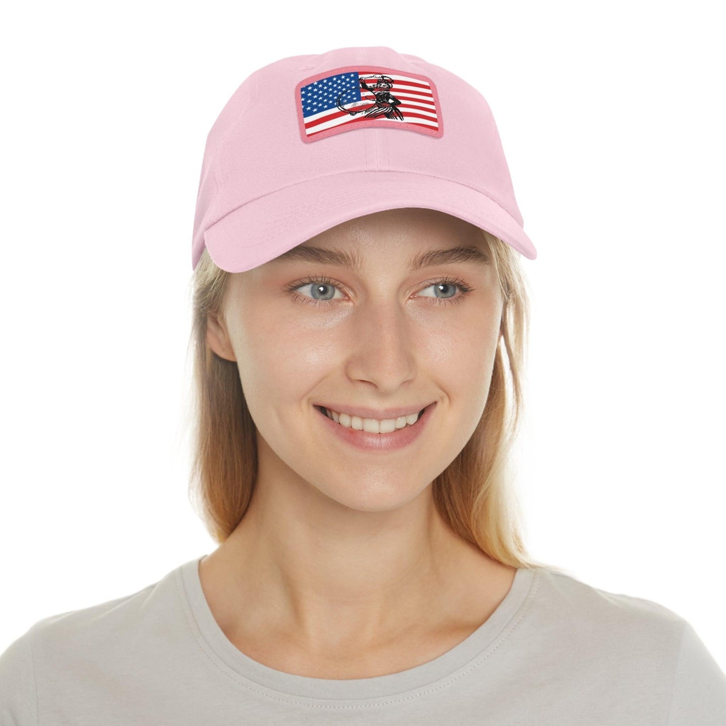 American Flag With Uncle Sam Drummer Dad Hat with Leather Patch (Rectangle) - Lizard Vigilante