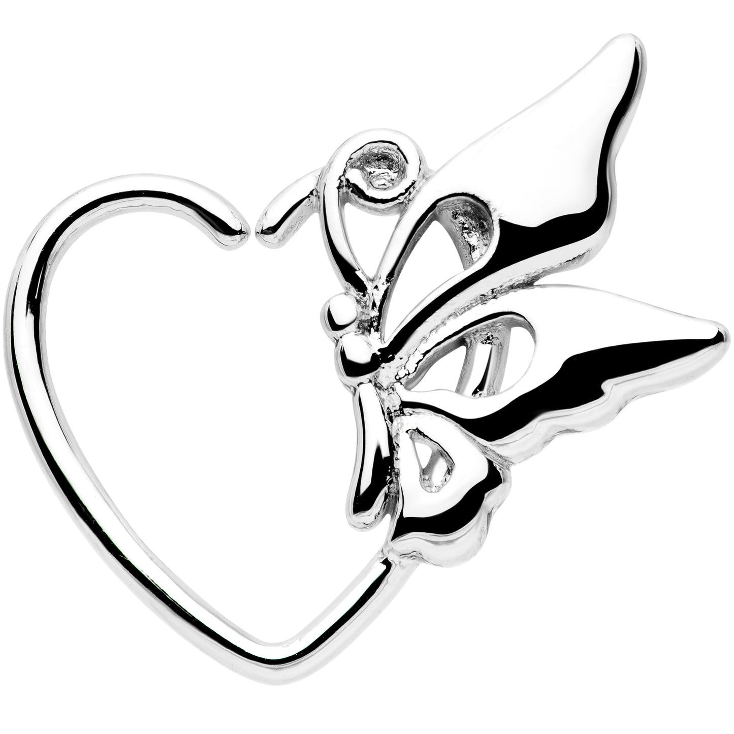 18G 3/8 Butterfly Heart Left Ear Closure Ring