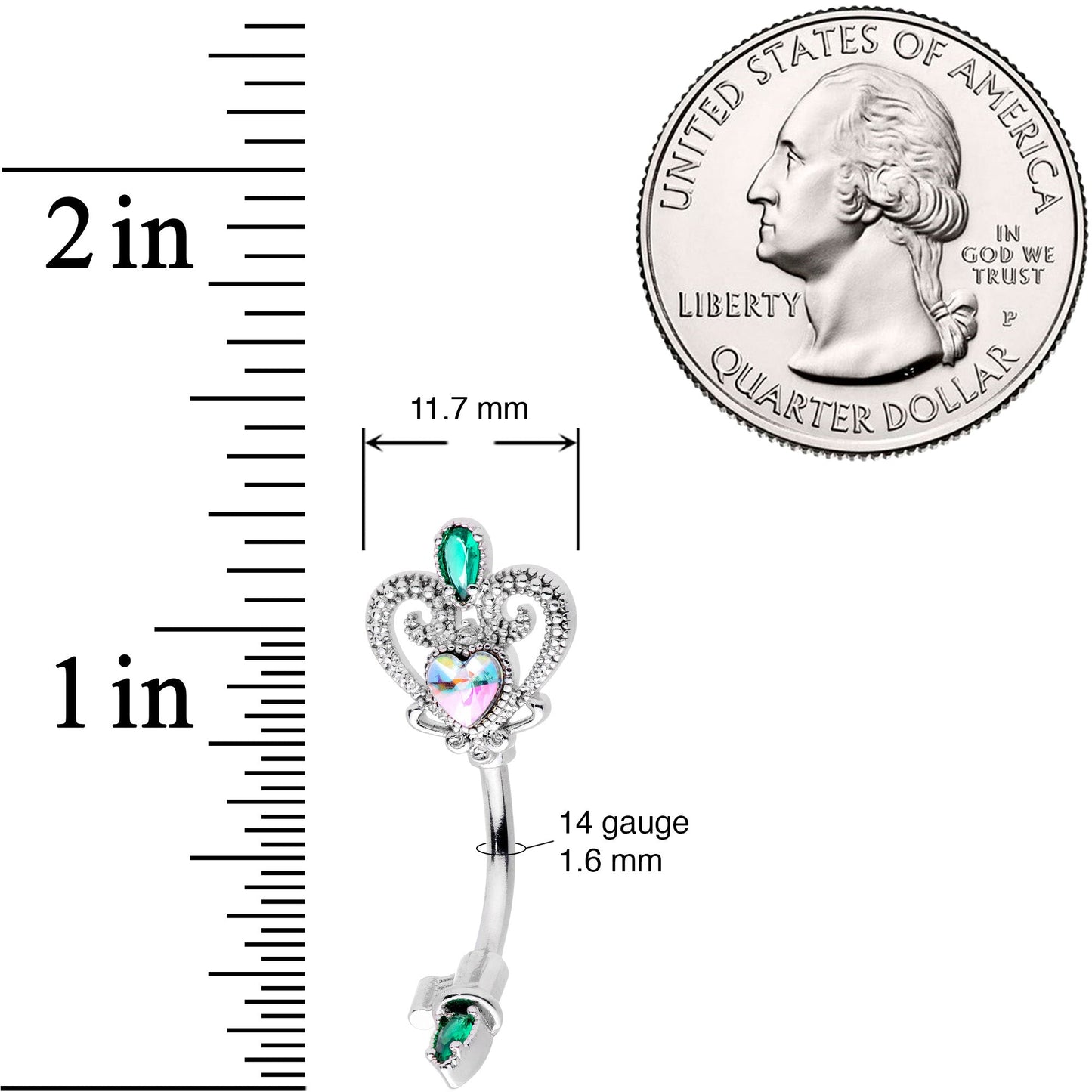 Green Aurora Gem Queens Key Double Mount Belly Ring