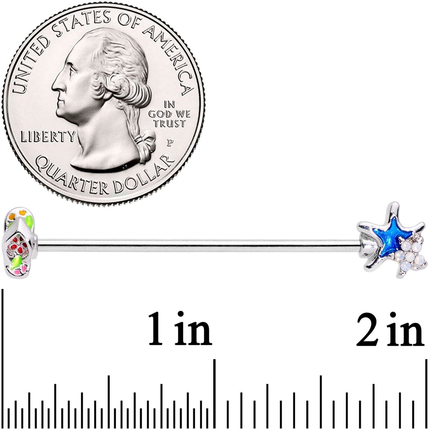 14G White Faux Opal Beach Sandal Starfish Industrial Barbell 38mm