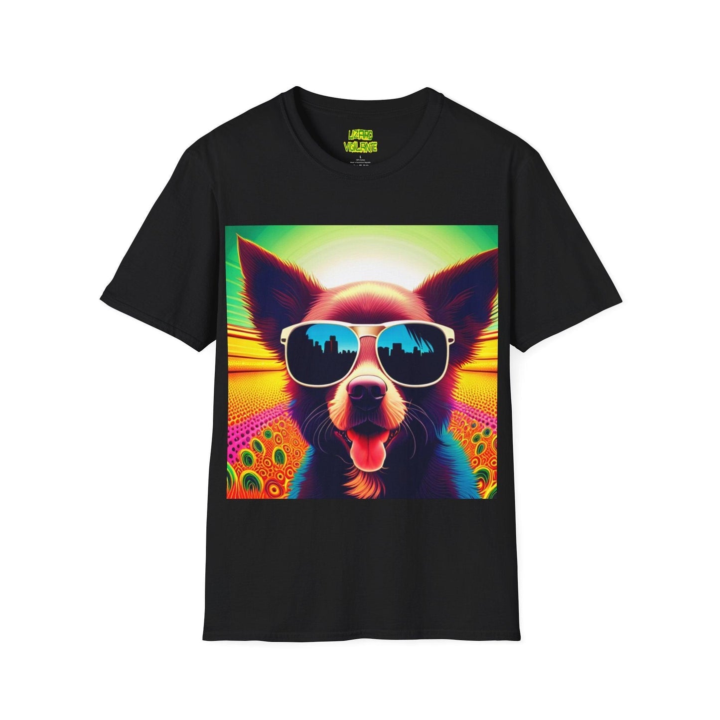 Puppy With Shades Trippy Unisex Softstyle Psychedelic T-Shirt - Lizard Vigilante