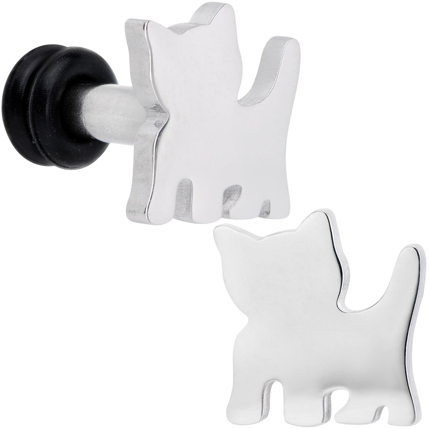 Steel Cat Lover Kitty Cat Single Flare Plug Set 14G to 0G