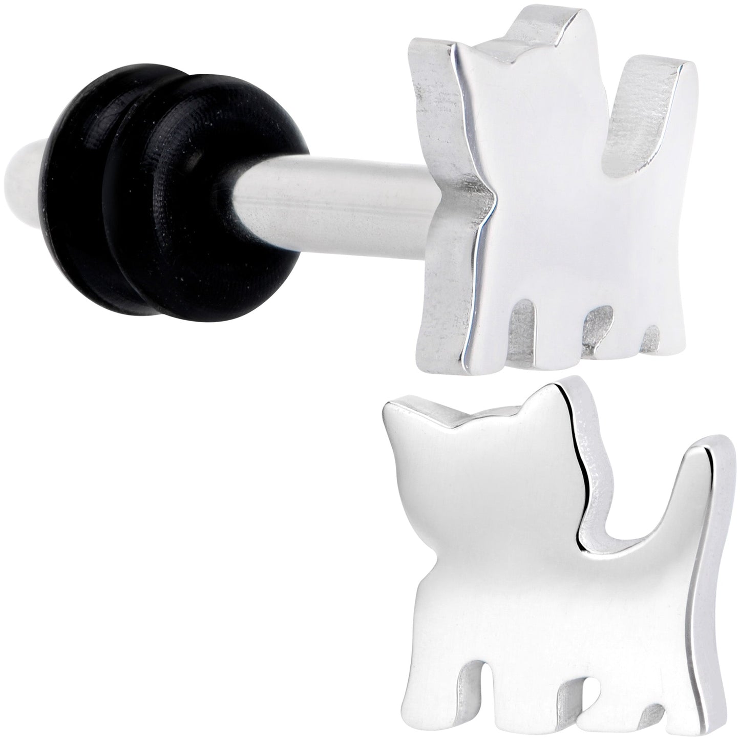 Steel Cat Lover Kitty Cat Single Flare Plug Set 14G to 0G