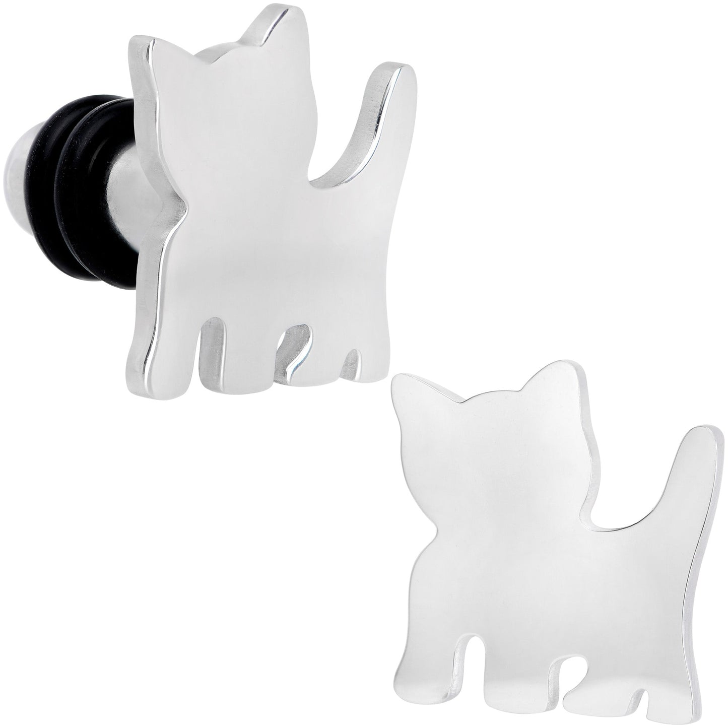 Steel Cat Lover Kitty Cat Single Flare Plug Set 14G to 0G