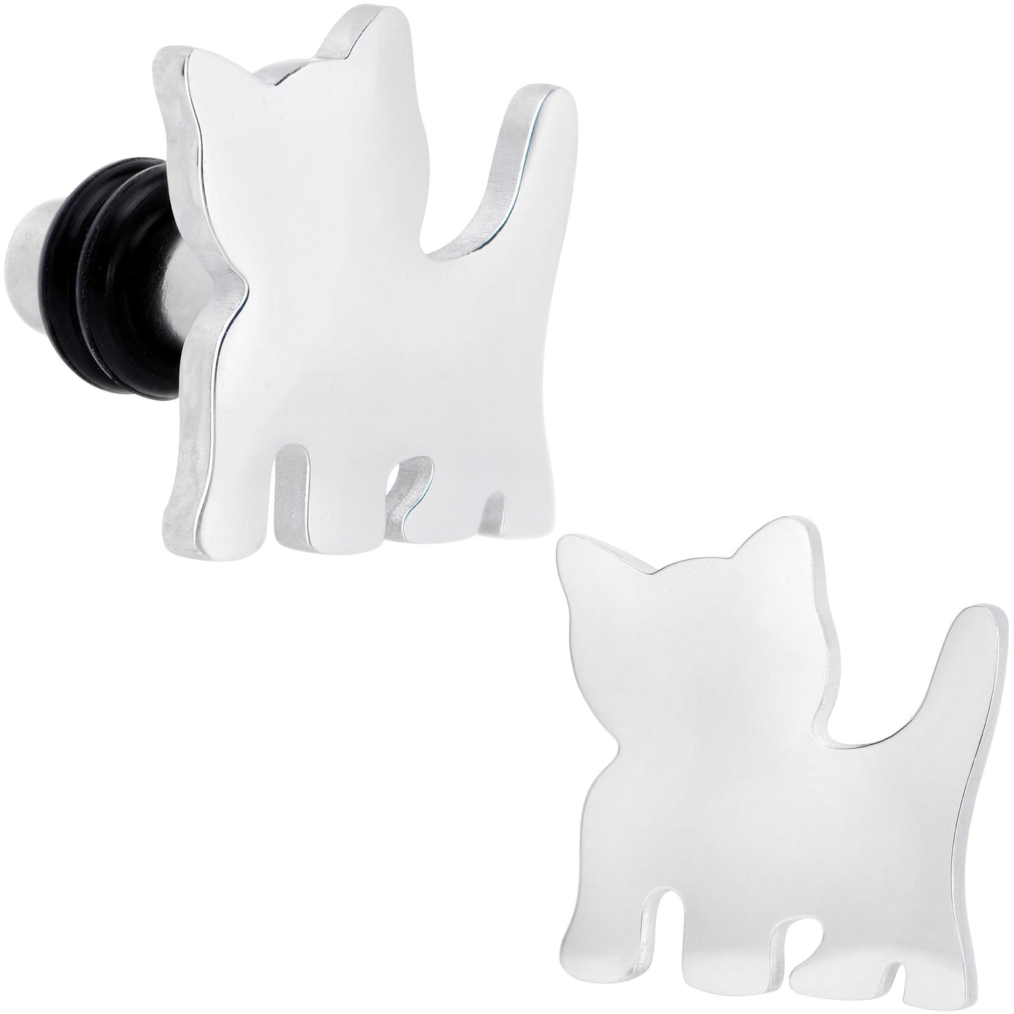 Steel Cat Lover Kitty Cat Single Flare Plug Set 14G to 0G