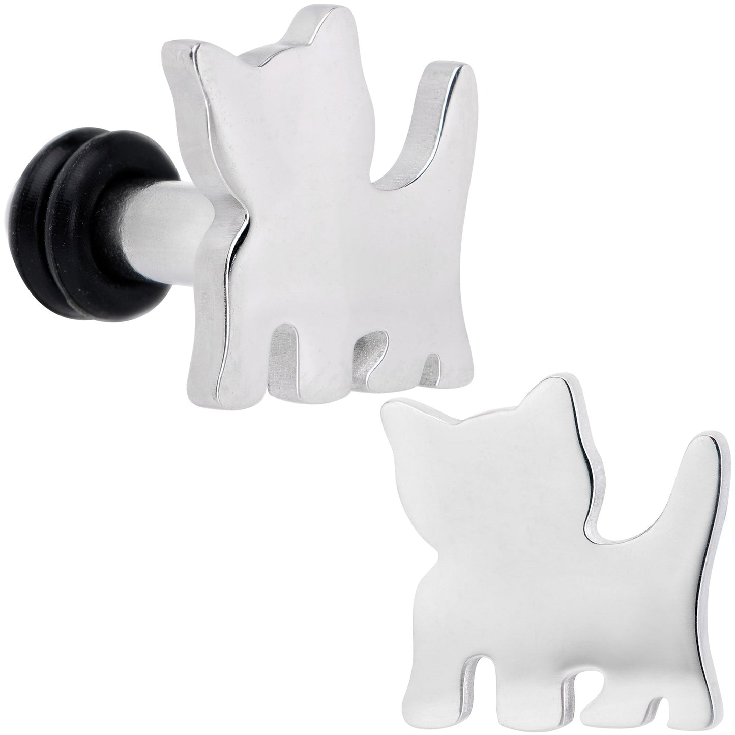Steel Cat Lover Kitty Cat Single Flare Plug Set 14G to 0G