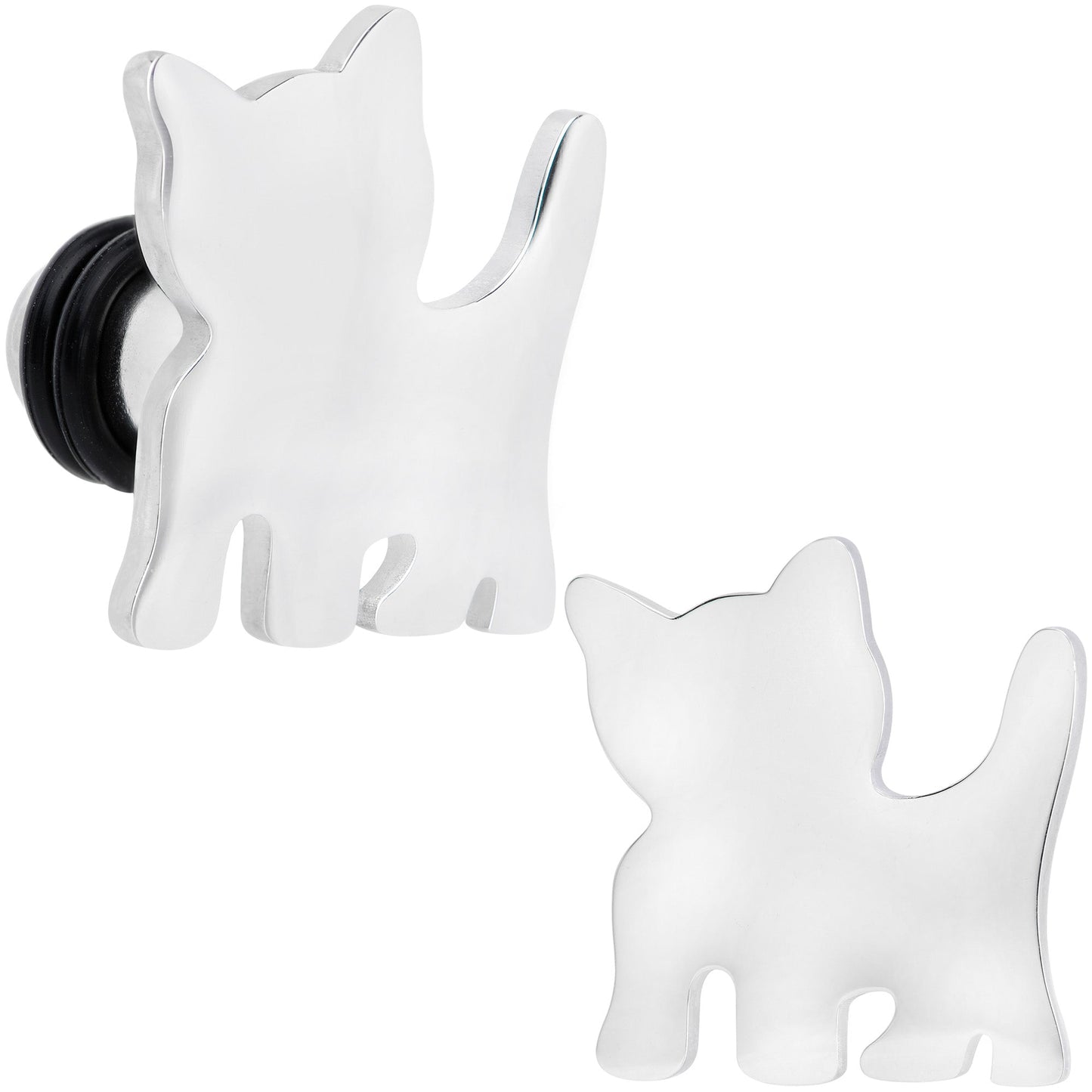 Steel Cat Lover Kitty Cat Single Flare Plug Set 14G to 0G