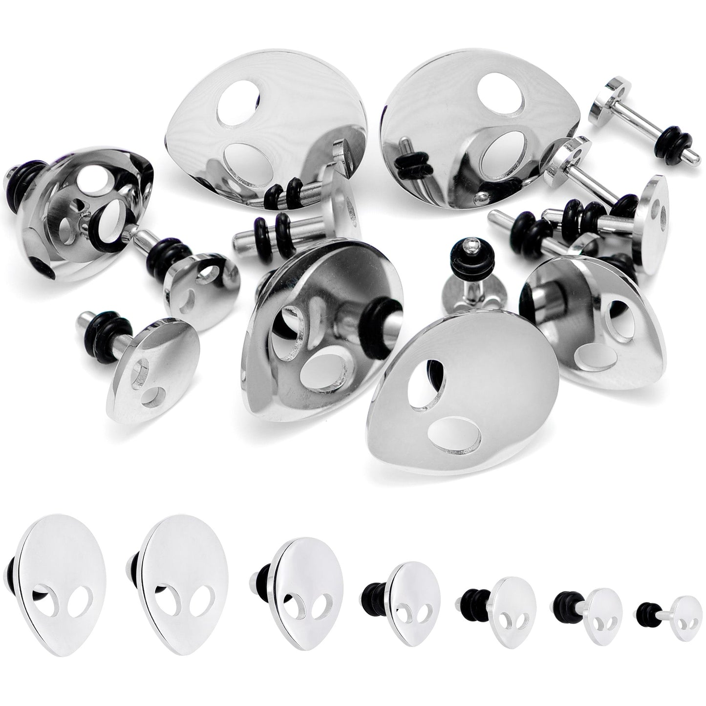 Steel Space Alien Single Flare Plug Set 14G to 2G