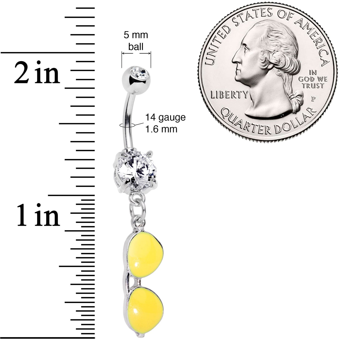 Clear Gem Yellow Aviator Sunglasses Dangle Belly Ring