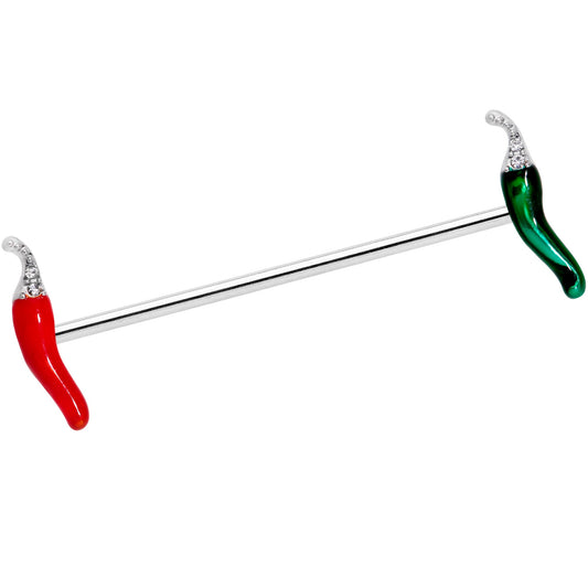 14G Clear Gem Red Green Pepper Industrial Barbell 38mm
