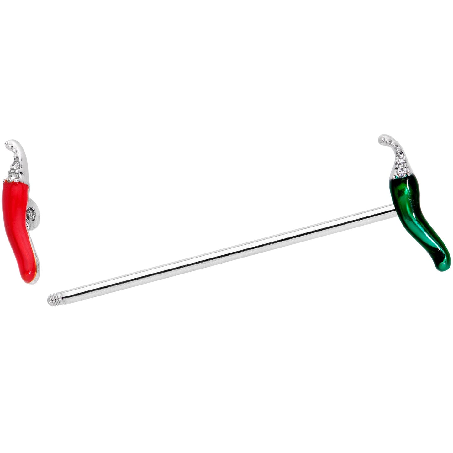 14G Clear Gem Red Green Pepper Industrial Barbell 38mm