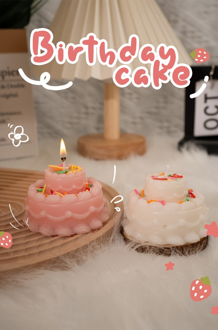 Home Decoration Ornaments Double Layer Cake Shaped Scented Candle Smokeless Soy Wax Youngsters Birthday Party Decorations Photography Props Birthday Gifts New Year Gifts Christmas Gift