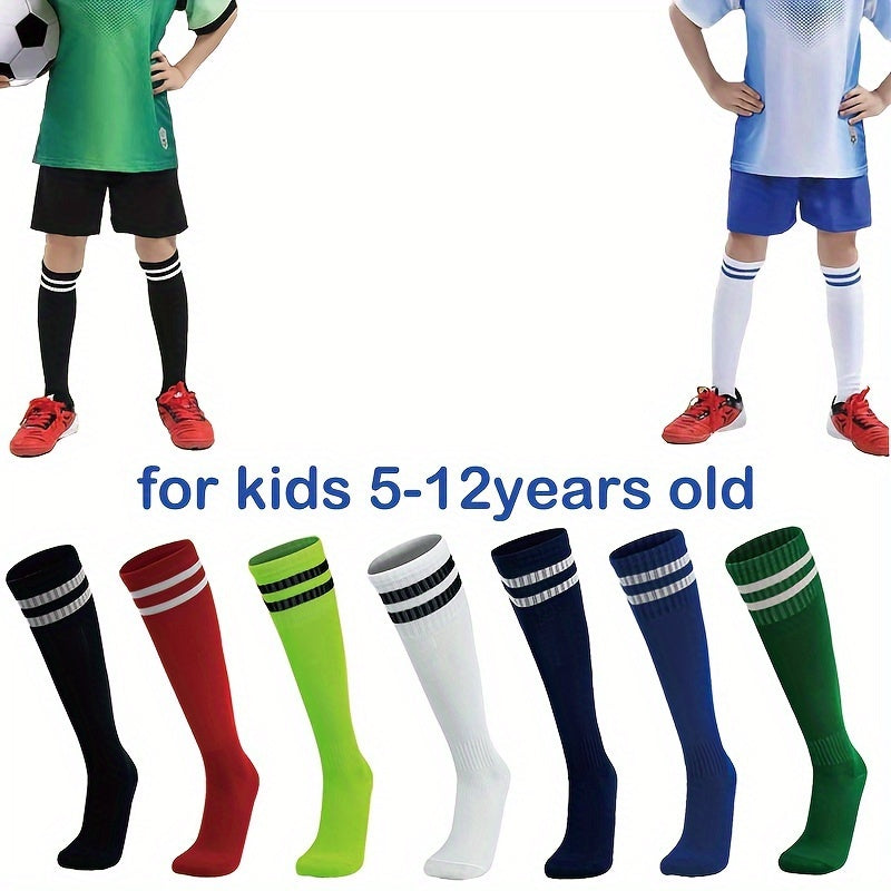 1 pair Striped Knee-High Sports Socks for Kids - Breathable & Comfortable for Basketball, Football & Running
