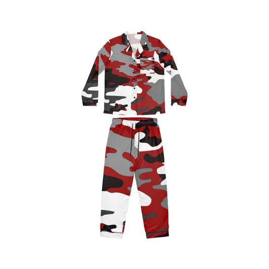 RED BLACK GREY White Camouflage Women's Satin Pajamas - Lizard Vigilante