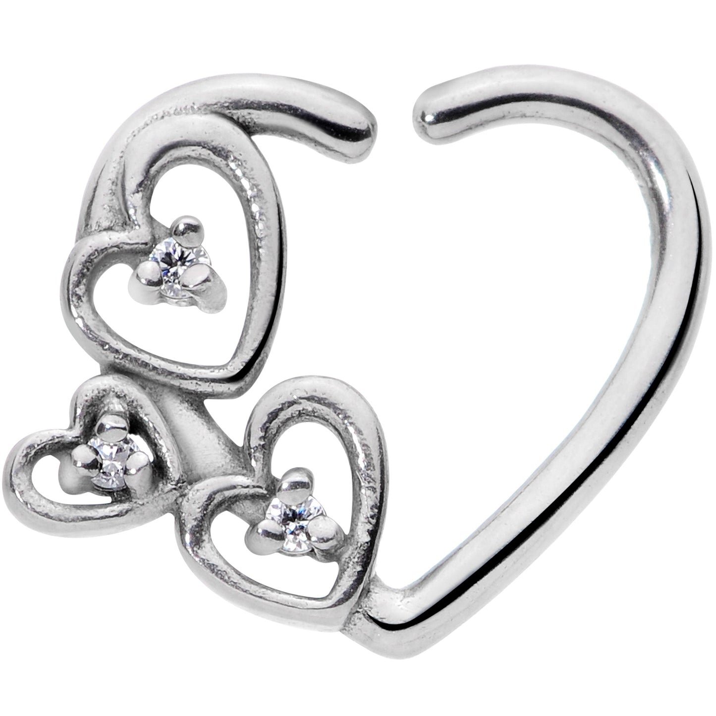 16G 3/8 Clear CZ Gem Multiple Heart Right Ear Closure Ring