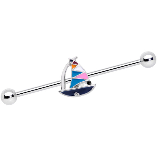 14G Black Gem Pink Teal Nautical Sailboat Industrial Barbell 38mm
