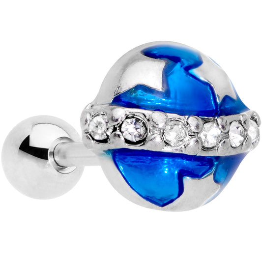 16G 1/4 Clear Gem Blue Planet Saturn Cartilage Tragus Earring