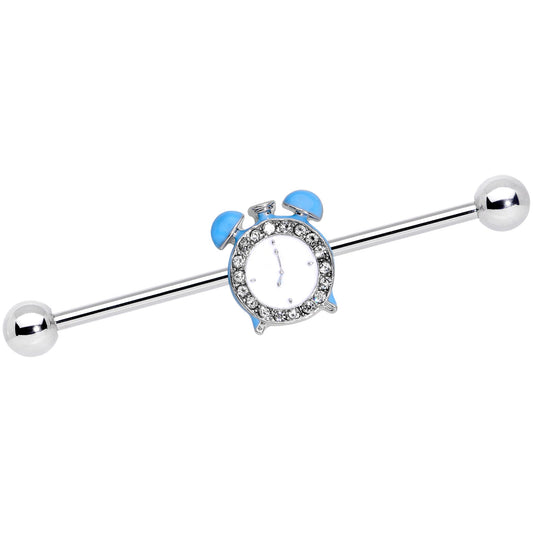 14G Clear Gem Light Blue Alarm Clock Industrial Barbell 38mm