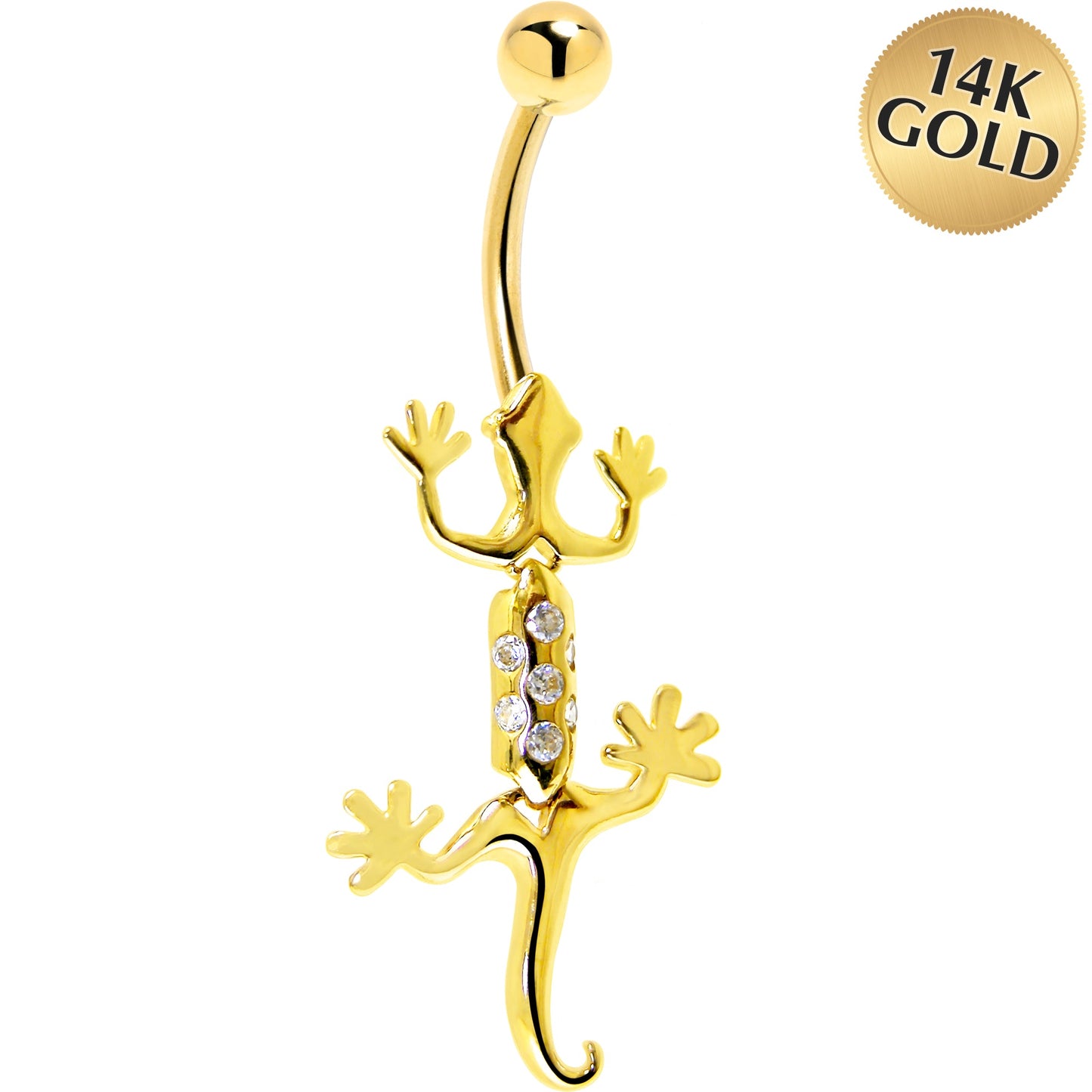 16G Solid 14K Yellow Gold Cubic Zirconia Izzy Lizzy Belly Ring
