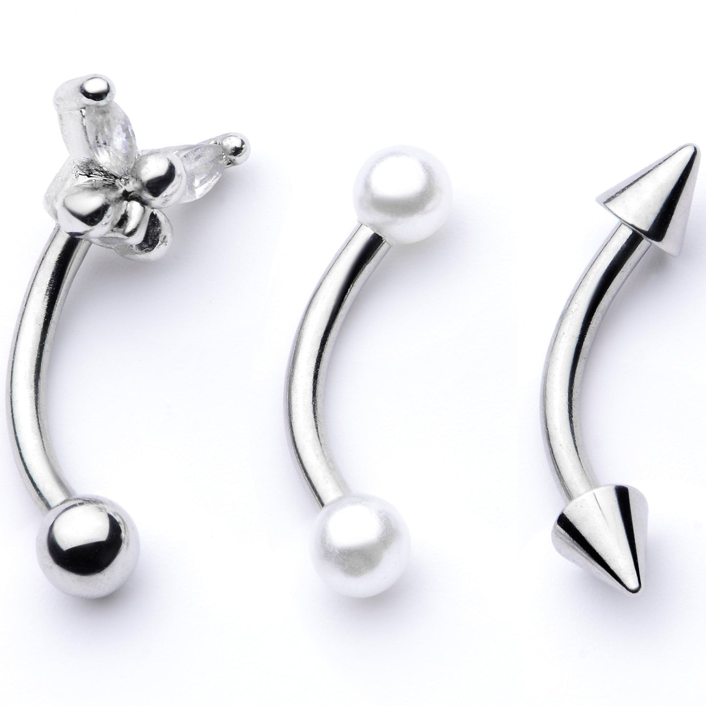 16G 5/16 Clear Gem Butterfly Curved Eyebrow Ring Set of 3