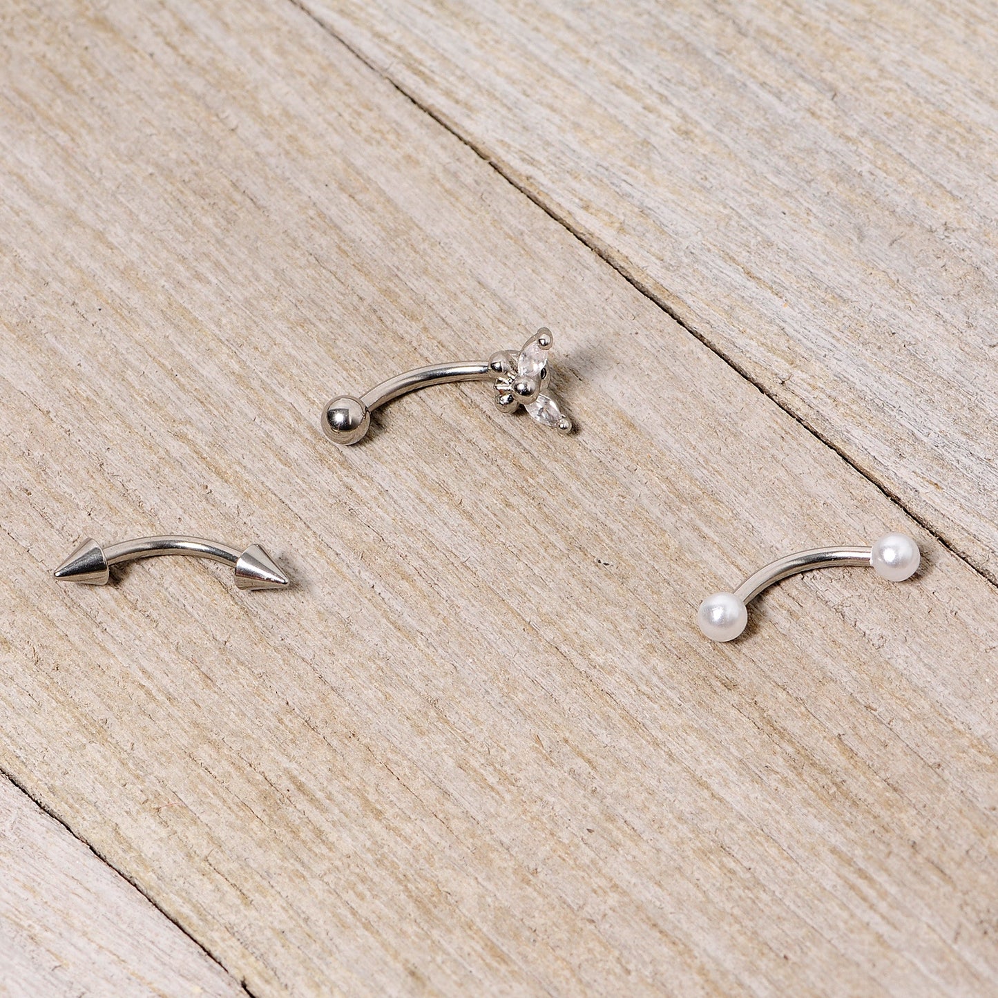 16G 5/16 Clear Gem Butterfly Curved Eyebrow Ring Set of 3