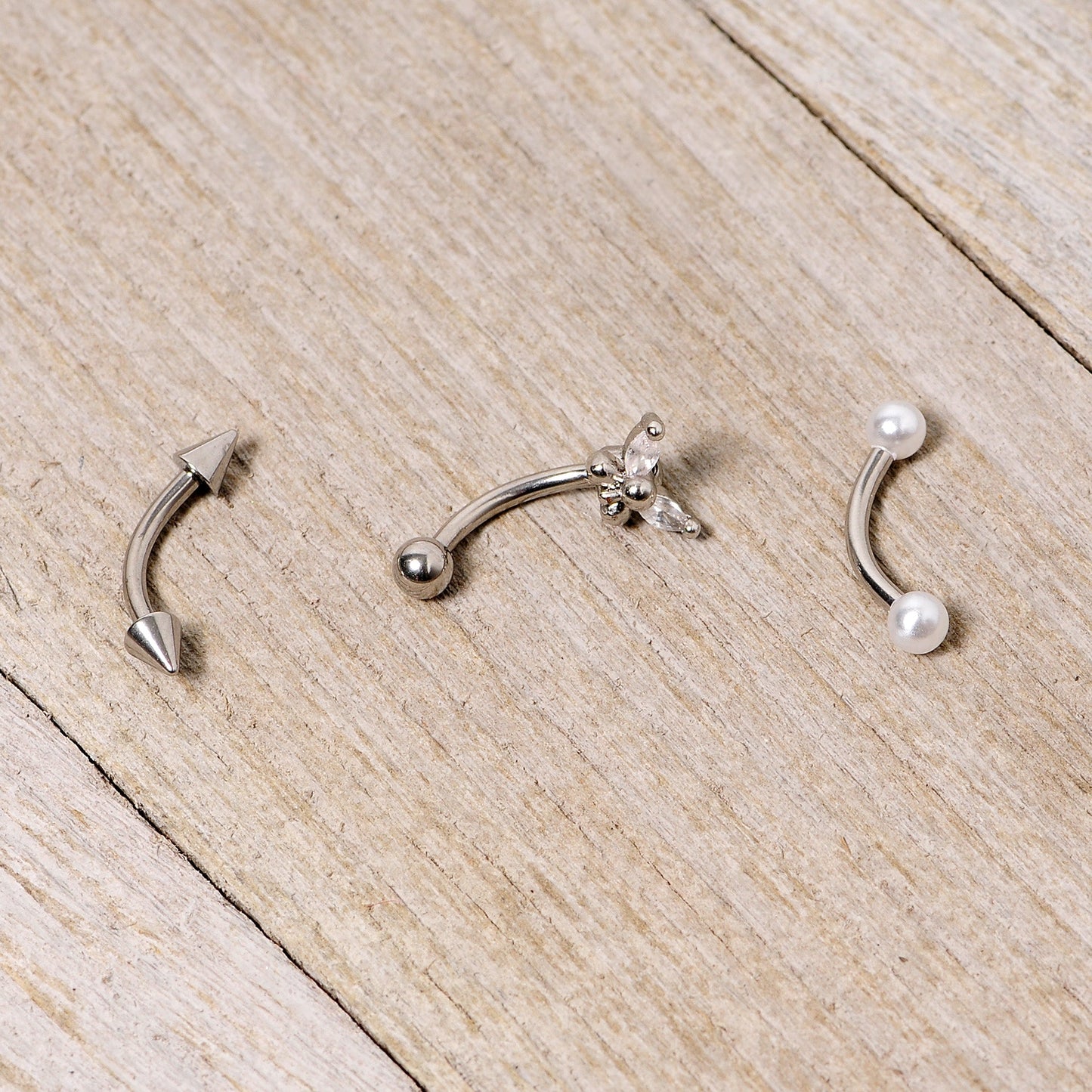 16G 5/16 Clear Gem Butterfly Curved Eyebrow Ring Set of 3