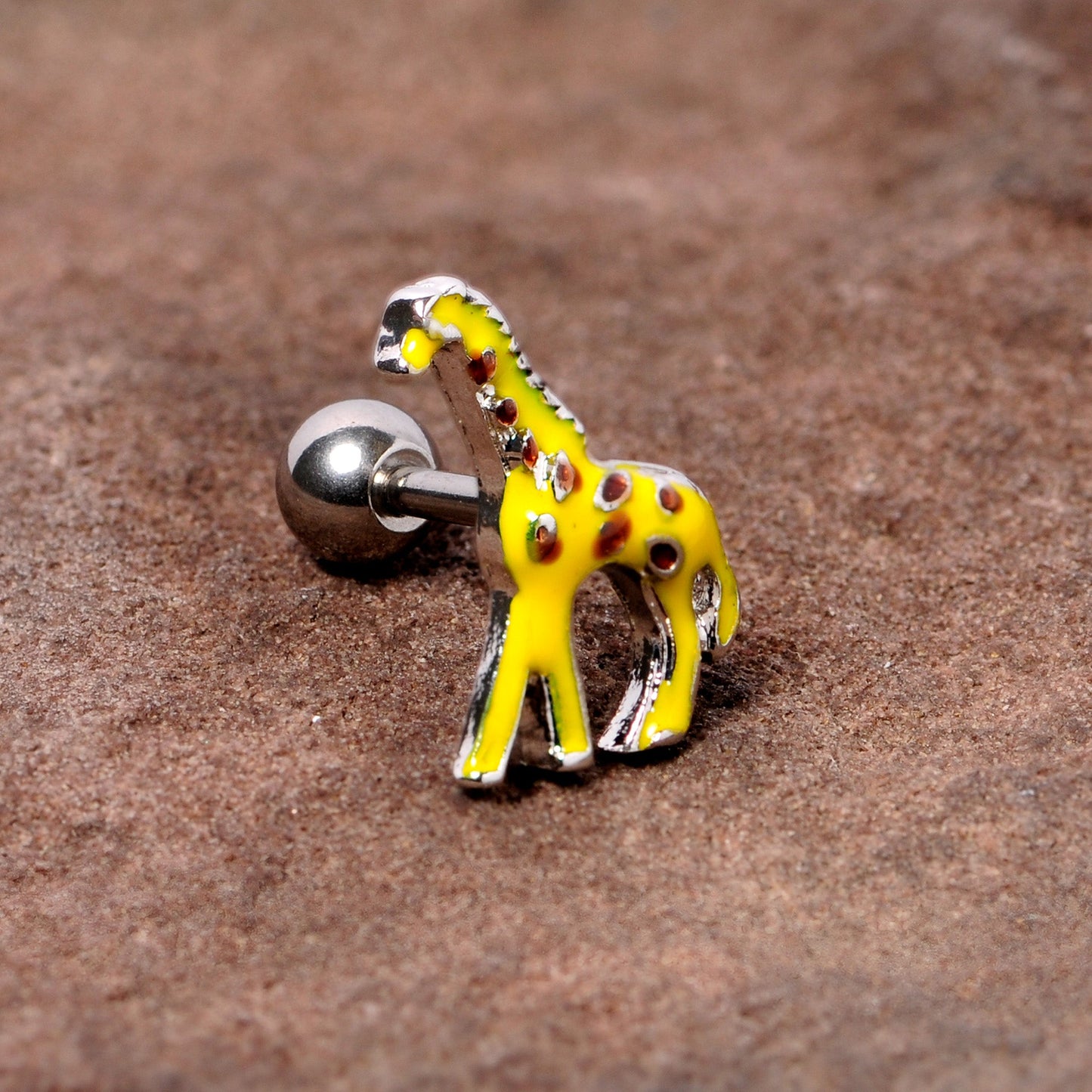 16G 1/4 Brown Yellow Giraffe Cartilage Tragus Earring