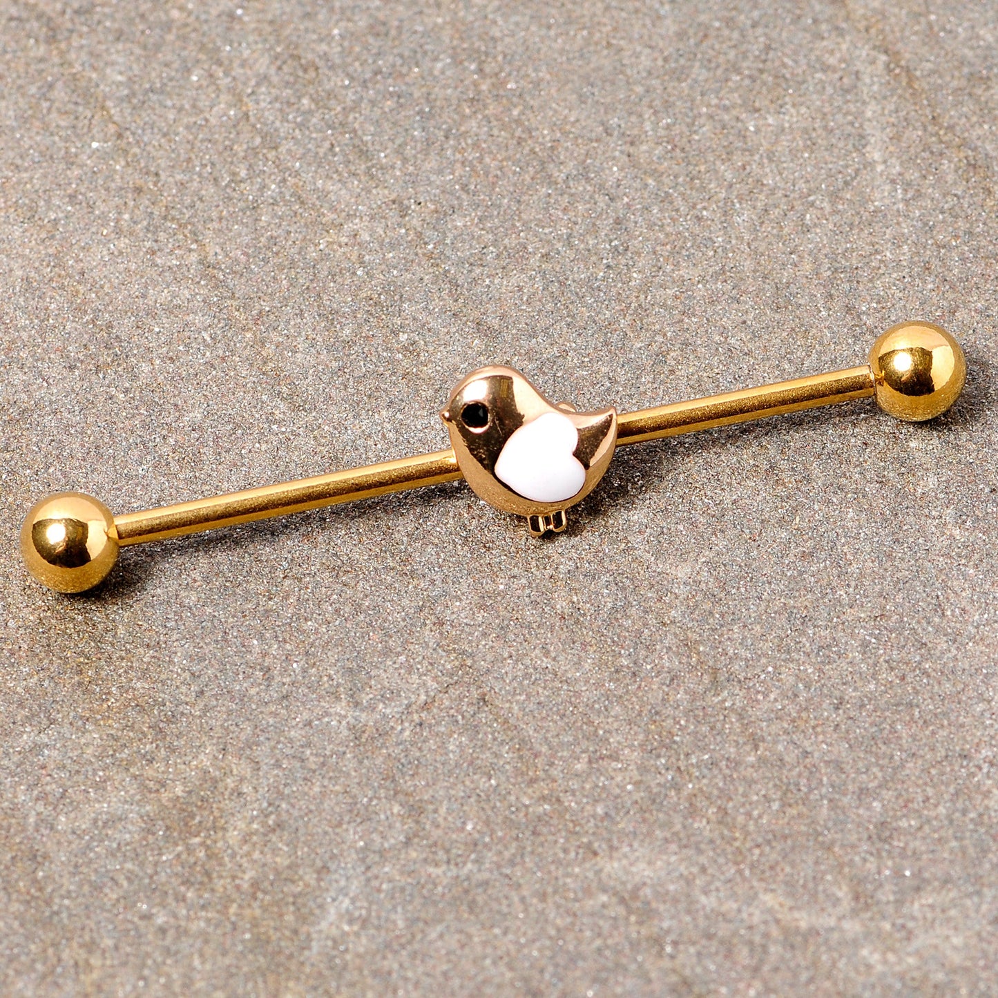 14G Black Gem Gold Tone Baby Bird Industrial Barbell 38mm
